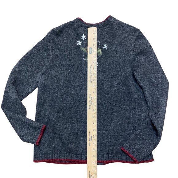 Croft & Barrow Women's Cardigan‎ Gray Wool Cardinal Embroidered Sz PM Gradmacore - Picture 4 of 8